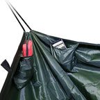 Innsiden av DD Camping Hammock med to lommer, den ene med en mobiltelefon