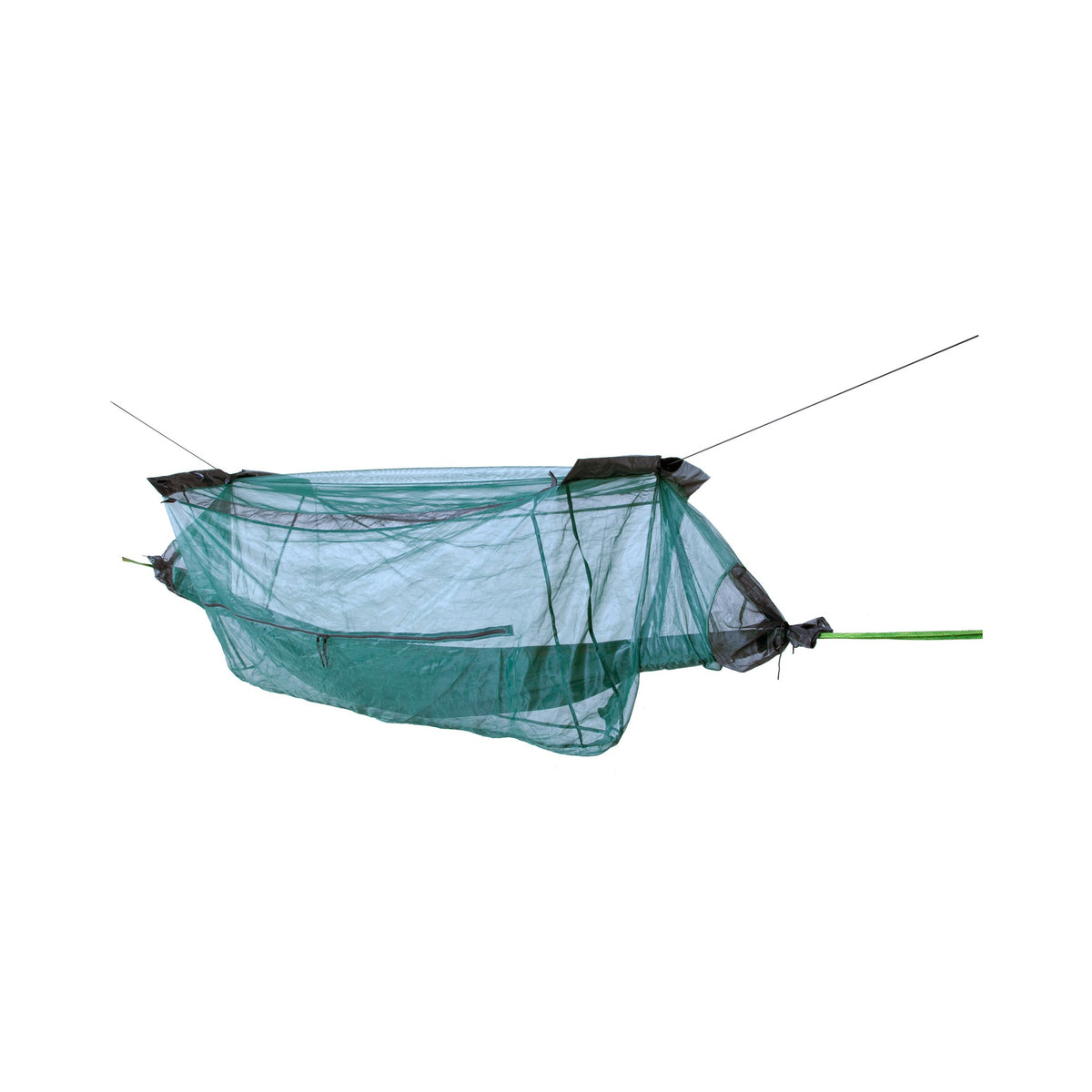 DD Hammock Mosquito Net spent ut med spiler og strikk, på hvit bunn