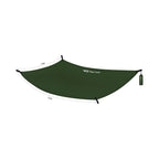 Tegning av DD Magic Carpet XL i Olivengrønn, 2,2 × 1,4 m, med feste i hvert hjørne og posen i en snor