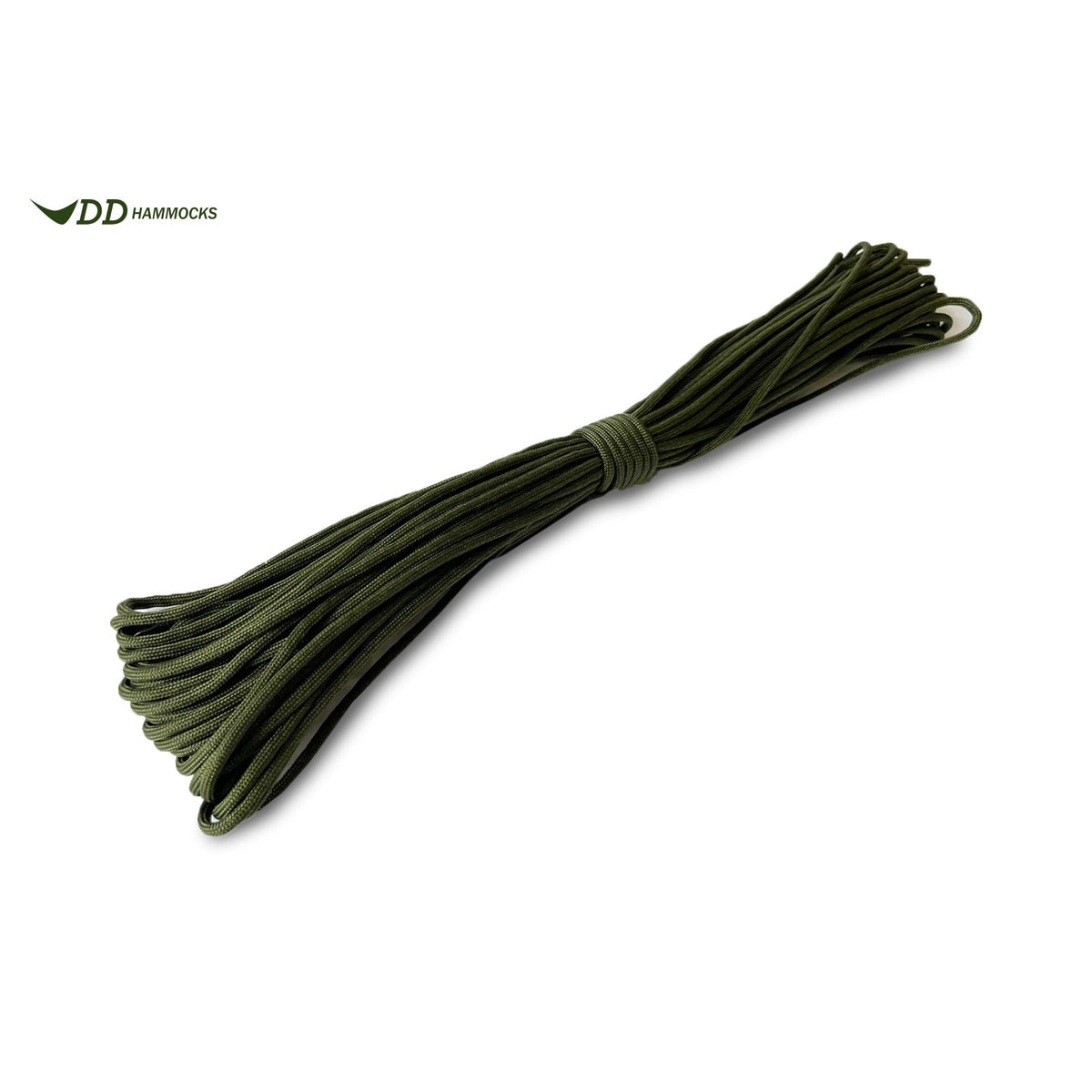 DD Paracord i grønt, 25 meter bundet sammen, på hvit bunn